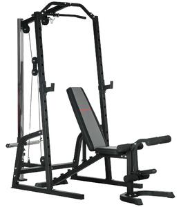 SPORTNOW Power Tower Multifunzione con Panca per Addominali e Porta Bilanciere Regolabile, Nero|Aosom