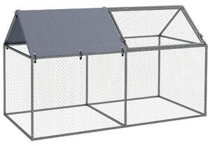 PawHut Gabbia per Animali in Acciaio Resistente con Tetto in Tessuto Oxford e Picchetti per Sicurezza 198x100x120 cm Verde e Argento|Aosom