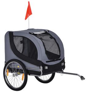 PawHut Rimorchio Bicicletta Pieghevole per Cani Taglia Media con Finestre Laterali e Bandierina, 130x73x90 cm, Grigio e Nero | Aosom Italy