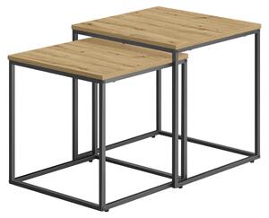Tavolino quadrato 2 pezzi rovere artigianale nero gambe loft set