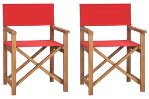 Sedie da regista pieghevoli 2 pz rosso legno massello di teak