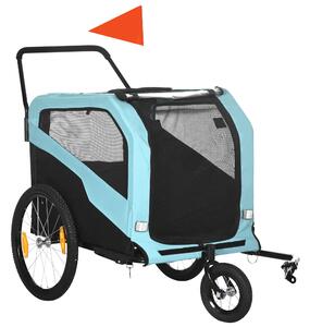PawHut Rimorchio Bici per Cani, Portata max 30kg,Carrello per cani con Tasche Portaoggetti, in Acciaio e Tessuto Oxford, Blu | Aosom Italy