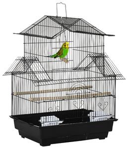 PawHut Gabbia per Uccelli con Maniglia di Trasporto e Vassoio Estraibile, in Metallo e Plastica, 50.5x41x63 cm, Nero|Aosom