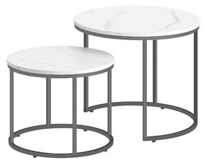 Tavolino rotondo Valora per 2 persone in marmo con gambe nere - Set da tavolo in effetto marmo con gambe nere
