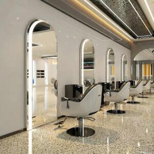 Consolle Specchio LED per Parrucchieri Barbieri Estetica 180x80 Argento