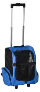 PawHut Trasportino Zaino 2 in 1 per Cani e Gatti con Tasche e Maniglia Telescopica, 42x25x55cm, Blu|Aosom