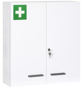 Kleankin Armadietto Medicinali a 6 Ripiani con Serratura e 2 Chiavi, in Acciaio, 55x18x60 cm, Bianco|Aosom