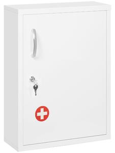 Kleankin Armadietto Medicinali a 3 Ripiani con Serratura e 2 Chiavi, in Acciaio, 40x15x53.5 cm, Bianco|Aosom