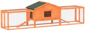 PawHut Conigliera da Esterno con Casetta, Rampe e 2 Recinti in Legno, 309x69.5x87cm, Arancione