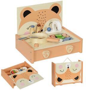 AIYAPLAY Cucina Giocattolo per Bambini 3-5 Anni con Fornello e 12 Accessori in Legno, Multicolore