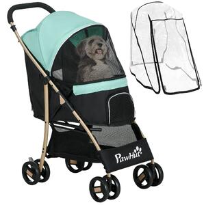 PawHut Passeggino per Cani Piccoli Pieghevole con Copertura Antipioggia, Cestino e Guinzaglio Integrato, Verde
