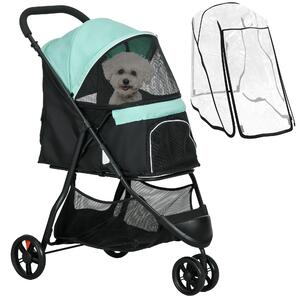 PawHut Passeggino per Cani Piccoli Pieghevole a 3 Ruote con Copertura Antipioggia e Cestino, Verde