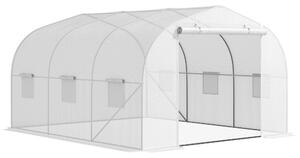 Outsunny Serra da Giardino con 6 Finestre e Porta a Rullo, in Acciaio e PE, 3.5x3x2 m, Bianco|Aosom