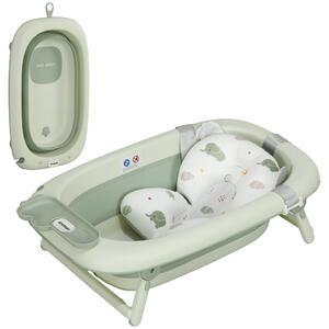 AIYAPLAY Vaschetta Bagnetto Pieghevole per Neonati con Cuscinetto e Lavabo, in Plastica Antiscivolo, 86x53x25.5 cm, Verde