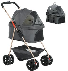 PawHut Passeggino per Cani 3 in 1 Pieghevole con Borsa Trasportino e Cestino Inferiore, Grigio