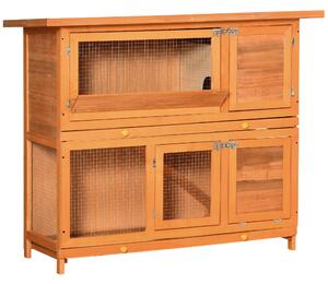 PawHut Conigliera da Esterno in Legno con Casetta e Recinto a 2 Piani, 122x48x100 cm