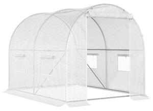 Outsunny Serra a Tunnel con 4 Finestrelle e Ingresso a Zip in Acciaio Zincato e PE, 3x2x1.9 m, Bianco