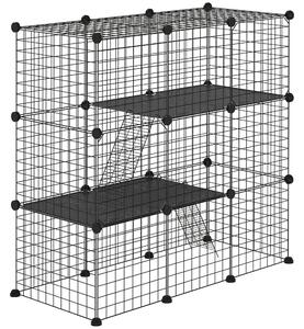 PawHut Recinto per Animali Modulabile con 31 Pannelli, 2 Porte e 2 Rampe, in Acciaio e PP, 105x45x105 cm, Nero
