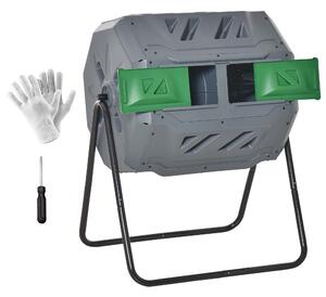 Outsunny Compostiera da Giardino Girevole a 2 Sezioni con 8 Prese d'Aria, in Acciaio e PP, 71x65x96 cm, Grigio