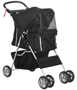 PawHut Passeggino per Cani Pieghevole con Cestino e Portabicchiere, Peso Max. 10 kg, 75x45x97cm, Nero