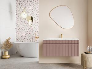 Mobile per bagno sospeso scanalato con lavabo da incasso 100 cm Rosa - SATARA