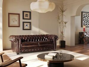 Divano Chesterfield a 3 posti 100% pelle di bufalo Marrone con riflessi castani - BRENTON