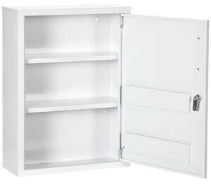 Kleankin Armadietto Medicinali a Parete con 2 Ripiani e 2 Chiavi, in Acciaio, 40x15x53.5 cm, Bianco