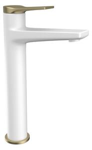 Miscelatore lavabo alto in ottone con finitura bianca e leva bronzo| KAM-KANDA BIANCO-BR - KAMALU