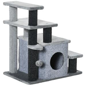 PawHut Scaletta per Cani con Gradino Rimovibile, Pallina e Area Interna, in Truciolato, 60x40x66 cm, Grigio