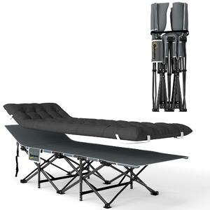 Outsunny Lettino da Campeggio Pieghevole con Poggiatesta Inclinato e Materasso Rimovibile, 196x68x37 cm, Nero