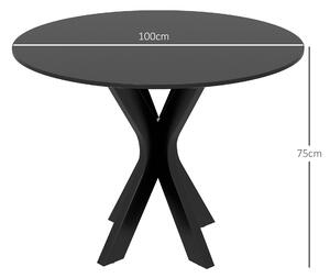 HOMCOM Tavolo da Pranzo Moderno Rotondo per 4 Persone in Acciaio e MDF, Ø100x75cm, Nero