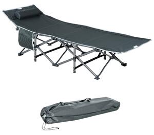 Outsunny Lettino da Campeggio Pieghevole e Imbottito con Tasca Portaoggetti, 188x64.5x53 cm, Grigio|Aosom