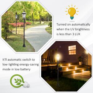 Outsunny Set 2 Lampioni Solari per Giardino con 2 LED e Accensione Automatica, Nero
