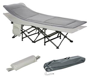 Outsunny Lettino da Campeggio Pieghevole e Imbottito con Tasca Portaoggetti, 188x64.5x53 cm, Grigio chiaro|Aosom