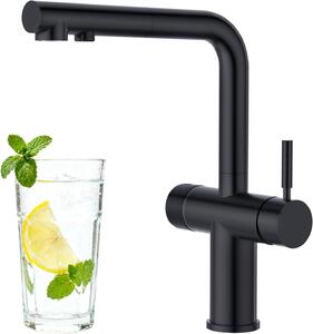 Miscelatore da cucina 3-in-1 con doccetta estraibile, due manopole, in acciaio inossidabile, adatto per sistemi di osmosi inversa e filtri per l'acqua