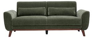 Divano scandinavo a 3 posti in tessuto effetto velluto verde kaki e legno scuro EKTOR
