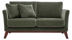 Divano scandinavo sfoderabile 2 posti in tessuto effetto velluto verde kaki e legno scuro OSLO