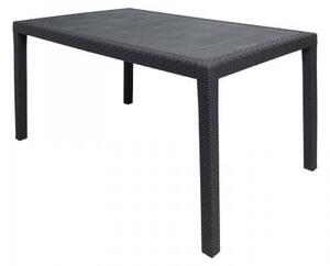 Tavolo rettangolare da esterno, Struttura in resina dura effetto Rattan, Made in Italy, 150 x 90 x 72 cm, color Antracite
