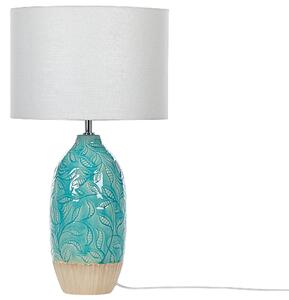 Lampada da Tavolo Turchese Ceramica Base Decorata Paralume in Tessuto Bianco Boho Rustic Design Home Illuminazione Beliani
