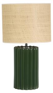 Lampada da tavolo in ceramica smaltata verde scuro e paralume in rattan H50 cm CANELLA