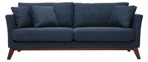 Divano scandinavo sfoderabile a 3 posti in tessuto effetto velluto testurizzato blu scuro e legno scuro OSLO
