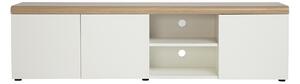 Mobile TV scandinavo bianco con finitura legno chiaro e vani contenitore L180 cm LEANA