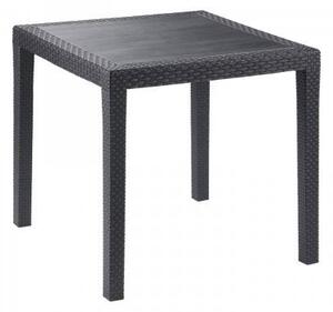 Tavolo quadrato da esterno, struttura in resina dura effetto Rattan, Made in italy, 80 x 80 x 72 cm, color Antracite