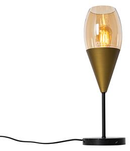 Lampada da tavolo moderna oro con vetro ambra - Drop