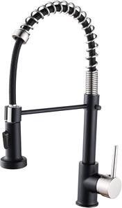 Miscelatore da cucina, con tubo estensibile, realizzato in ottone e ABS, finitura in nichel spazzolato e nero, rotazione a 360 gradi, adatto per