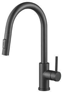 Miscelatore da cucina con doccetta estraibile, 2 getti, rotazione a 360°, finitura nero opaco, acciaio inossidabile, ideale per la cucina