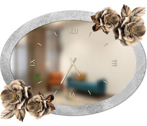 Orologio Da Muro ovale con cornice in legno e graniglia marmo di carrara Dimensione 50x70 cm colore tortora fiori in resina lucida