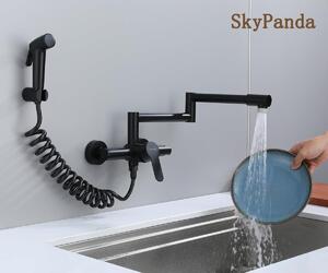 Miscelatore da cucina da montare a parete, girevole a 360°, con controllo dell'acqua calda e fredda, in acciaio inossidabile 304, colore nero, per la cucina