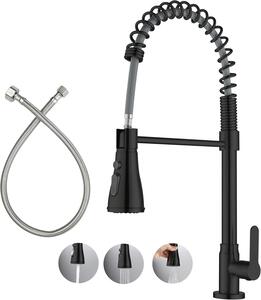 Miscelatore da cucina per acqua fredda, nero, girevole a 360°, con 3 tipi di getto, in acciaio inossidabile, con tubi di collegamento da 50 cm, adatto per