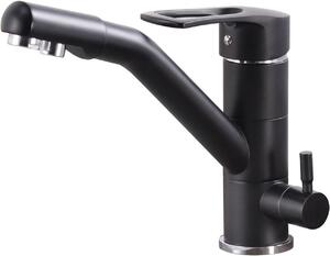 Rubinetto da cucina a 3 vie, girevole a 360°, con erogatore flessibile, attacco G3/8 pollici, colore nero, adatto per filtri dell'acqua